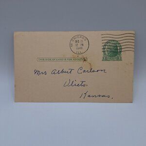 Vintage 1943 One‎ Cent Jefferson Postcard Chicago Illinois Postmark Collectible